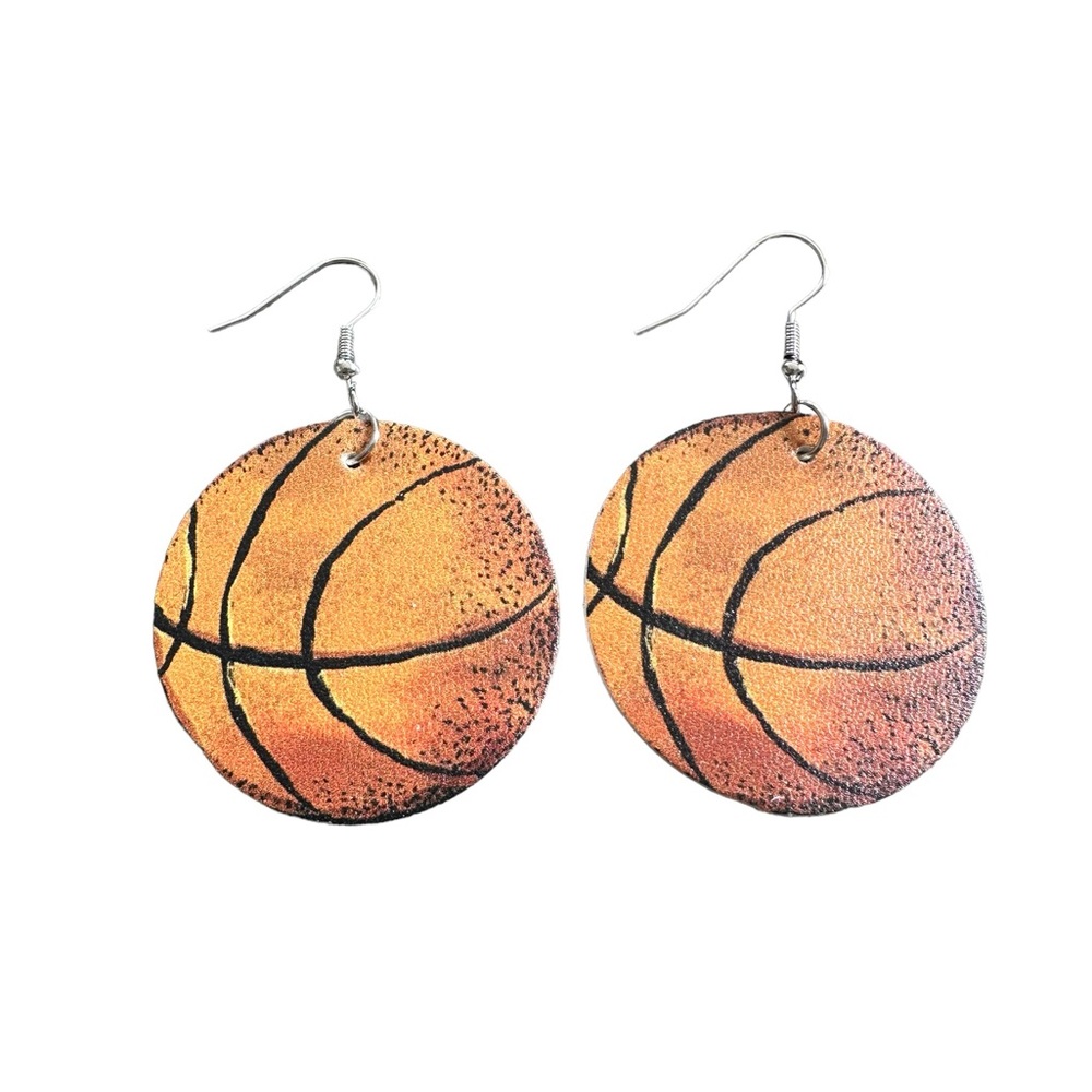 Vegan Leather Round Basketball Drop Earrings